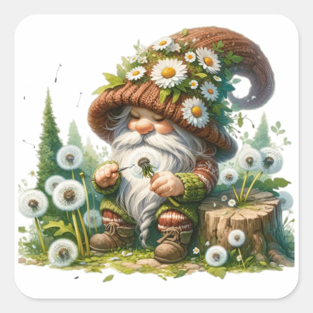 Sticker Carré Dandelion Floral Gnome (Devant)