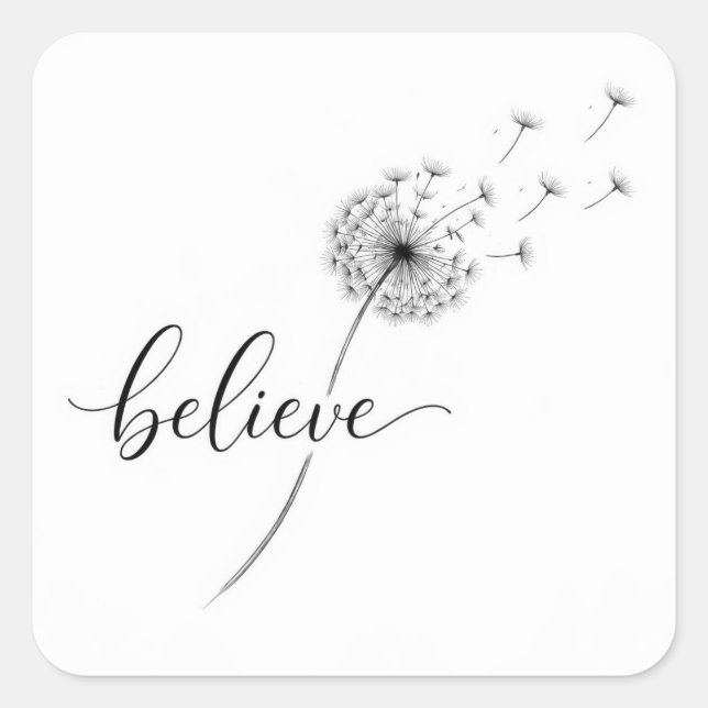 Sticker Carré Dandelion Seedlings with Believe Text (Devant)