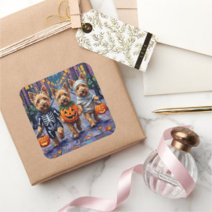 Sticker Carré Dandie Dinmont Terrier Trick-or-Treating Halloween