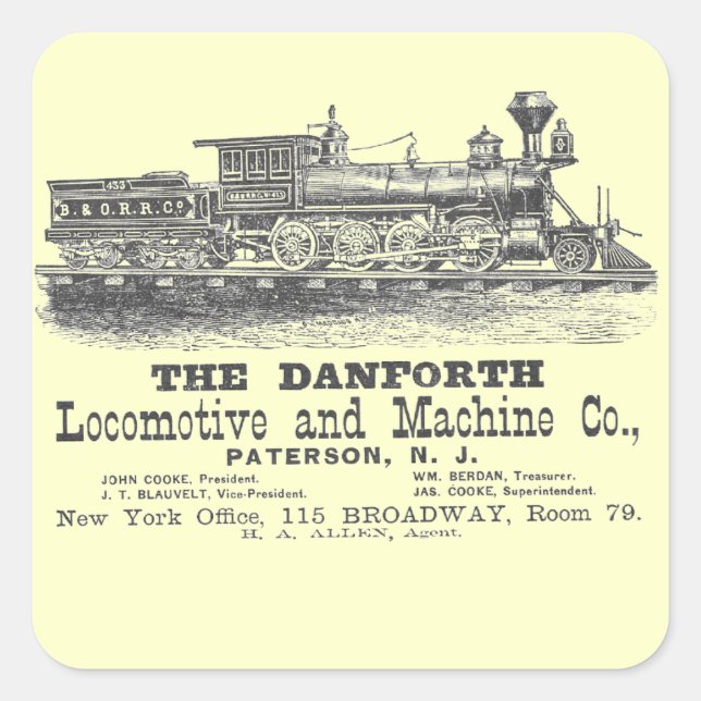 Sticker Carré Danforth Locomotive and Machine Company 1852 (Devant)