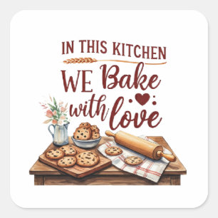 Sticker Carré Dans Cette Cuisine Nous Cuisinons Avec Amour - Coo