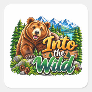 Sticker Carré Dans la conception de la nature de l'ours sauvage