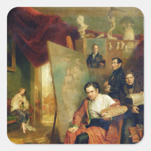 Sticker Carré Dans le studio du peintre, 1832