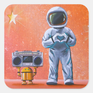 Sticker Carré Dans vos yeux - Astronaut & Boombox Robot