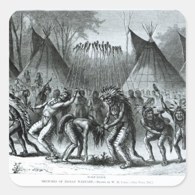Sticker Carré Danse de Scalp de 'Sketches of Indian Warfare' (Devant)