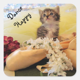 Sticker Carré Danse Heureuse - Kate la chatte ballerine