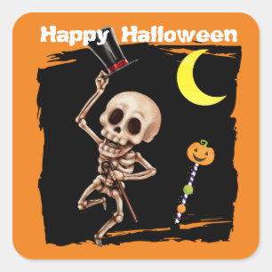 Sticker Carré Danser mignonne Skeleton Kids Halloween