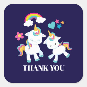 Sticker Carré Danser mignonne Unicornes Magique Arc-en-ciel Merc