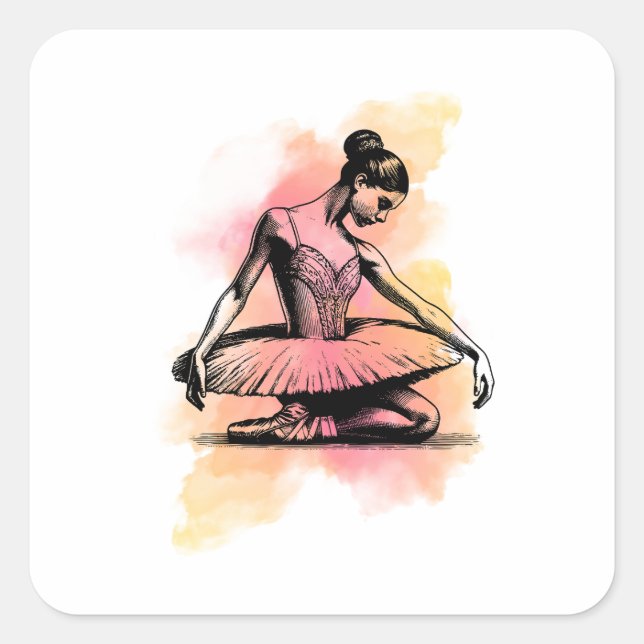 Sticker Carré Danseuse de ballet dansant en couleur  (Devant)