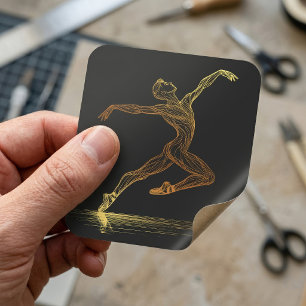 Sticker Carré Danseuse de ballet d'art en ligne dorée Illustrati