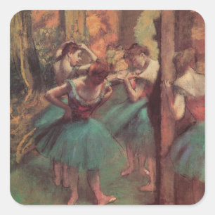 Sticker Carré Danseuses, Rose et Vert d'Edgar Degas