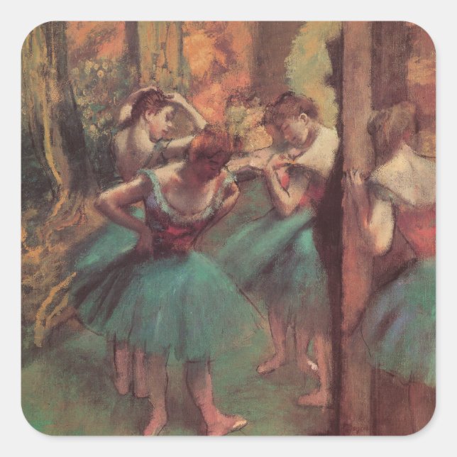 Sticker Carré Danseuses, rose et vert par Edgar Degas (Devant)