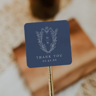 Sticker Carré DAPHNE Moderne Mariage Bleu Nuit Remerciements