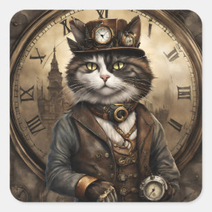 Sticker Carré Dapper Steampunk Calico Cat