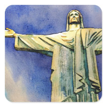 sticker carré d'aquarelle Christ Redeemer