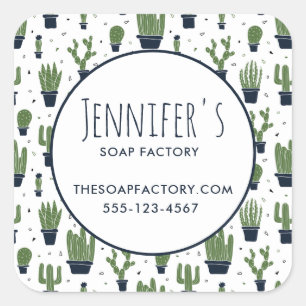 Sticker Carré Dark Green Cactus Desert Motif Business