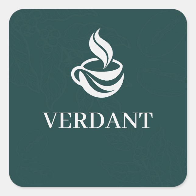 Sticker Carré Dark Green Custom Logo Cafe Packaging Square Decal (Devant)