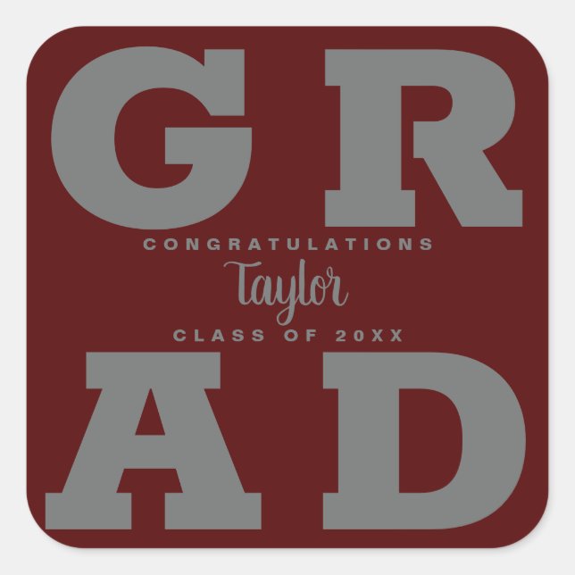 Sticker Carré Dark Maroon Gris Gras Graduation Party (Devant)