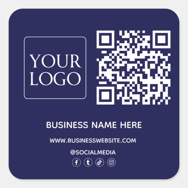 Sticker Carré Dark Navy Blue QR Code Business Logo Website (Devant)