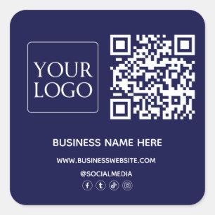 Sticker Carré Dark Navy Blue QR Code Business Logo Website