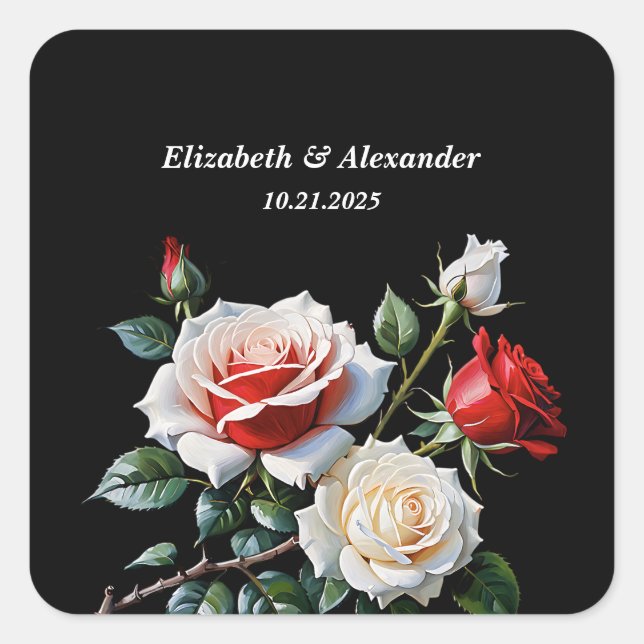 Sticker Carré Dark Pretty pink white red roses floral wedding (Devant)