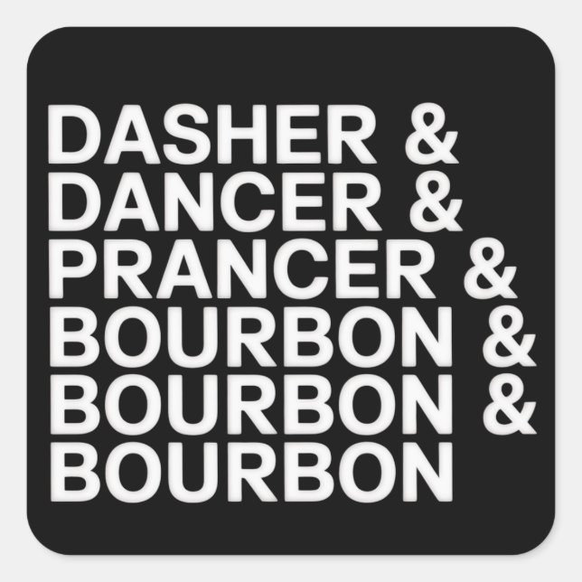 Sticker Carré Dasher Dancer Prancer & Bourbon Noël Vacances  (Devant)