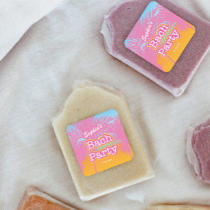 Sticker Carré Date de la fête de plage rose