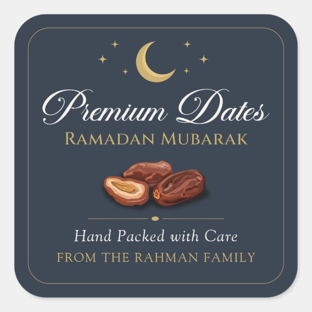 Sticker Carré Dates de Ramadan Premium Célestes Or Navy Élégante (Devant)
