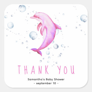 Sticker Carré Dauphin aquarelle - Merci pour la baby shower