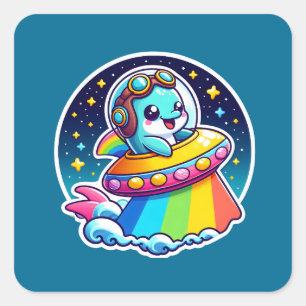 Sticker Carré Dauphin arc-en-ciel OVNI