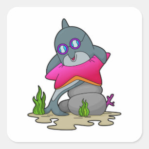 Sticker Carré Dauphin avec lunettes