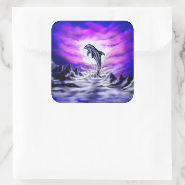 Sticker Carré Dauphin clair de lune (Sac)
