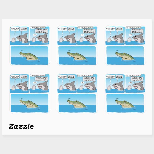 Sticker Carré Dauphin drôle, requin et alligator triste  (Feuille)