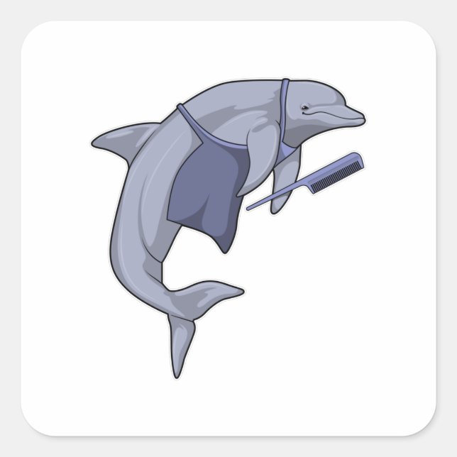 Sticker Carré Dauphin en coiffeur avec peigne (Devant)