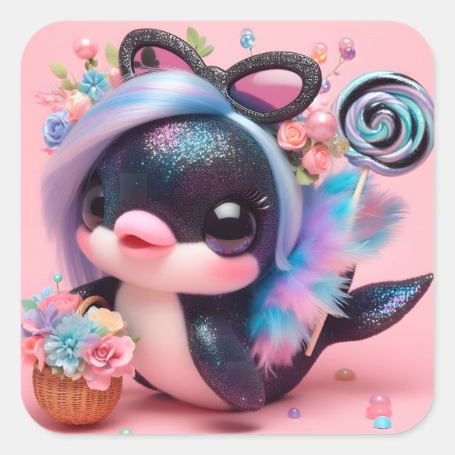 Sticker Carré Dauphin mignon (Devant)