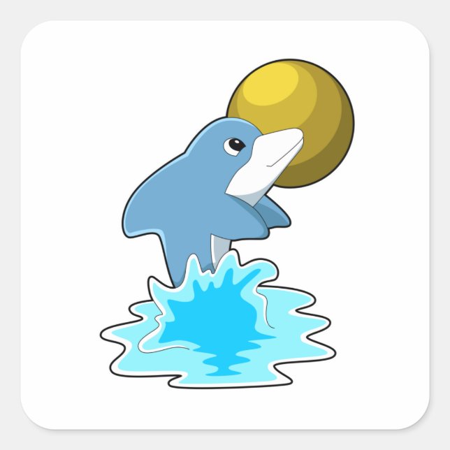 Sticker Carré Dauphin nager avec lune (Devant)