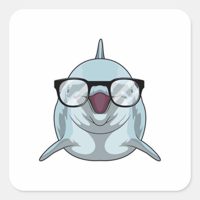 Sticker Carré Dauphin Nerd avec lunettes (Devant)