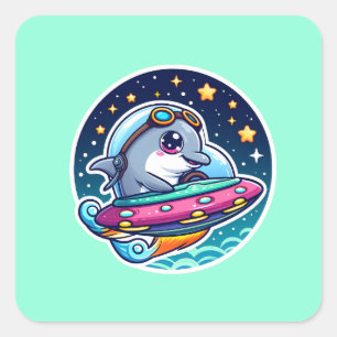 Sticker Carré Dauphin OVNI mignon