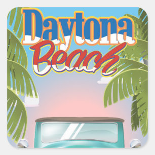 Sticker Carré Daytona Beach, Floride USA poster de voyage vintag