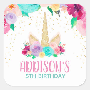 Sticker Carré de Baby shower d'anniversaire Unicor