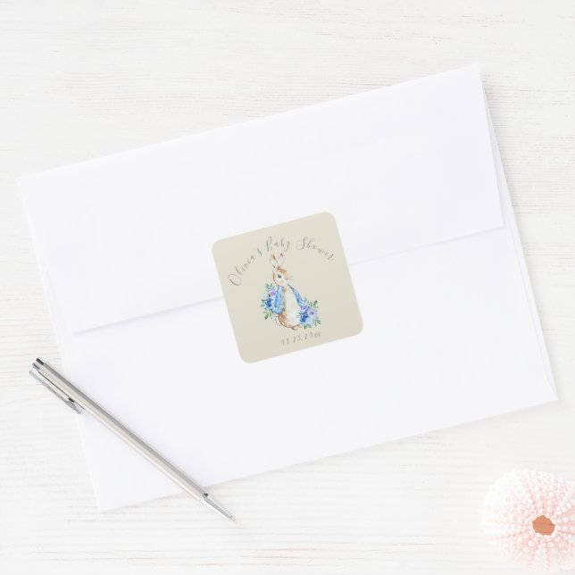 Sticker Carré de Baby shower de lapin mignon (Enveloppe)