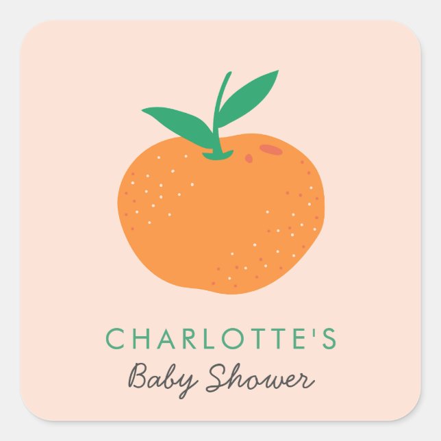 Sticker Carré de Baby shower orange Little Cutie (Devant)