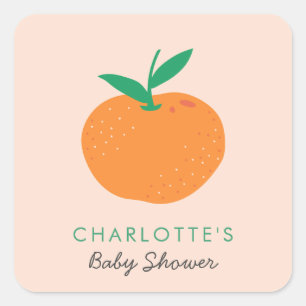 Sticker Carré de Baby shower orange Little Cutie
