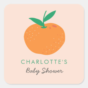 Sticker Carré de Baby shower orange Little Cutie