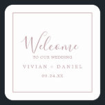 Sticker Carré de bienvenue pour Mariage d'or Rose<br><div class="desc">Ces stickers de mariage d'or minimaux roses sont parfaits pour un mariage simple. Le design romantique moderne est composé d'or rose classique et de typographie blanche associée à une calligraphie rustique mais élégante avec un style vintage lettré à la main. Personnalisable dans n'importe quelle couleur. Gardez le design simple et...</div>