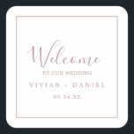 Sticker Carré de bienvenue pour Mariage d'or Rose<br><div class="desc">Ces stickers de mariage d'or minimaux roses sont parfaits pour un mariage simple. Le design romantique moderne est composé d'or rose classique et de typographie blanche associée à une calligraphie rustique mais élégante avec un style vintage lettré à la main. Personnalisable dans n'importe quelle couleur. Gardez le design simple et...</div>