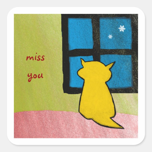 Sticker Carré de chat Miss You Baby (Devant)