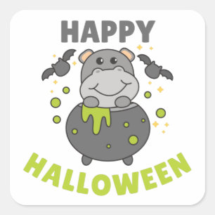 Sticker Carré de chauve-souris Hippo Halloween heu