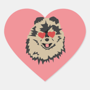 Sticker Carré de coeur de Chien Pomeranian Valenti