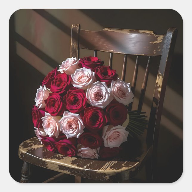 Sticker Carré De jolies roses sur une chaise rustique   (Devant)